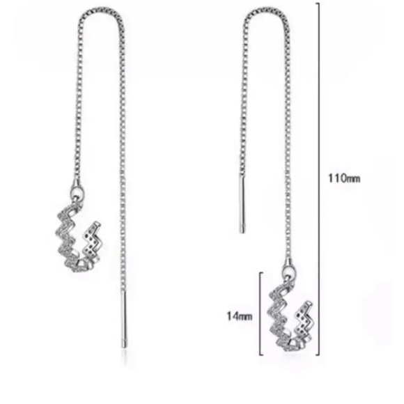 Sterling Silver Crystal Cuff Thread Earrings - Picture 2 of 4